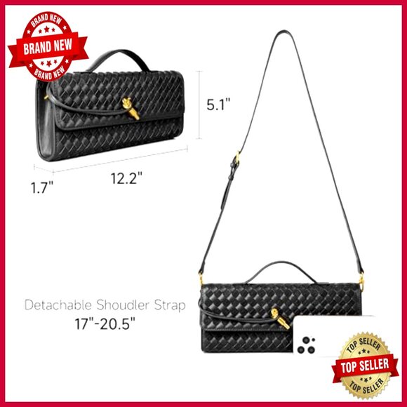 Woven Vegan Leather Evening Clutch with Adjustable Strap, Crossbody Bag
